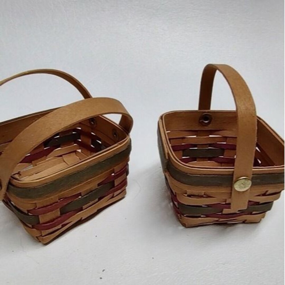2 Vintage MBH Miniature Collectable Basket Woven 1995 & 96 Square 2.25" x 1.5"